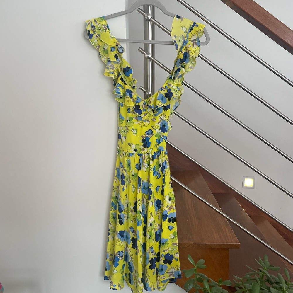 MSGM Yellow and Blue Floral Mini Dress
